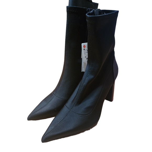 Zara FABRIC HIGH-HEEL ANKLE BOOTS Black Size 5 - Picture 1 of 11